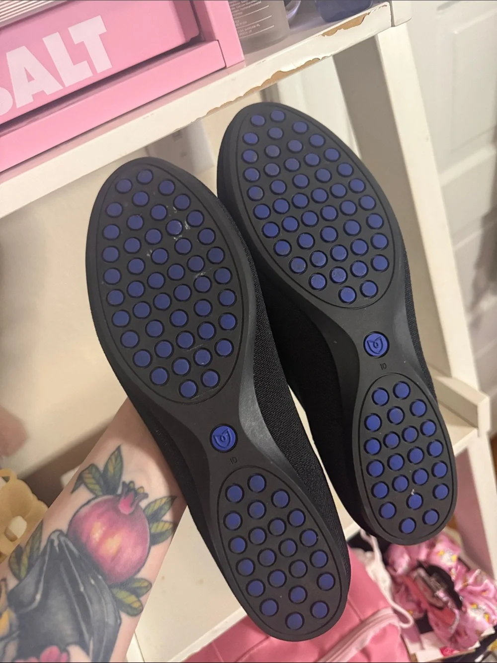 Rothy's Black Knit Women's Ballet Flats with Blue Trim